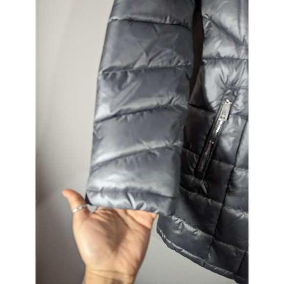 NWT Kenneth Cole‎ Metallic Grey Faux Fur Collar Puffer Jacket Women Size S - Picture 5 of 8